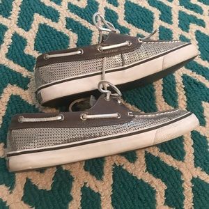 Sperry Silver Sequin Boat Shoes